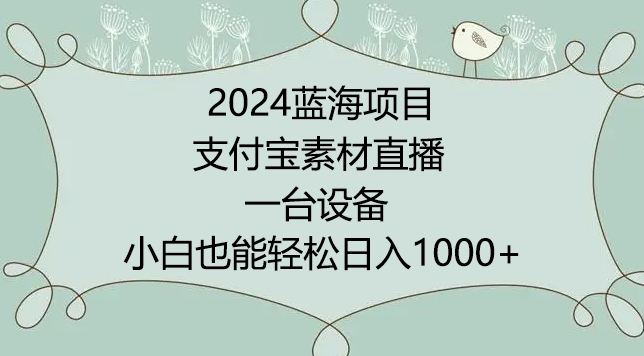 2024年蓝海项目，支付宝素材直播，无需出境，小白也能日入1000+ ，实操教程-源码网