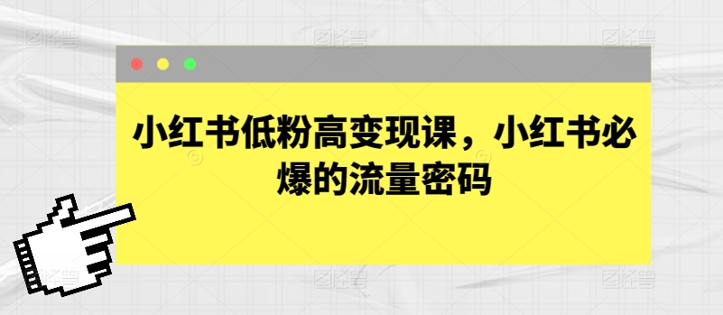 小红书低粉高变现课，小红书必爆的流量密码-源码网