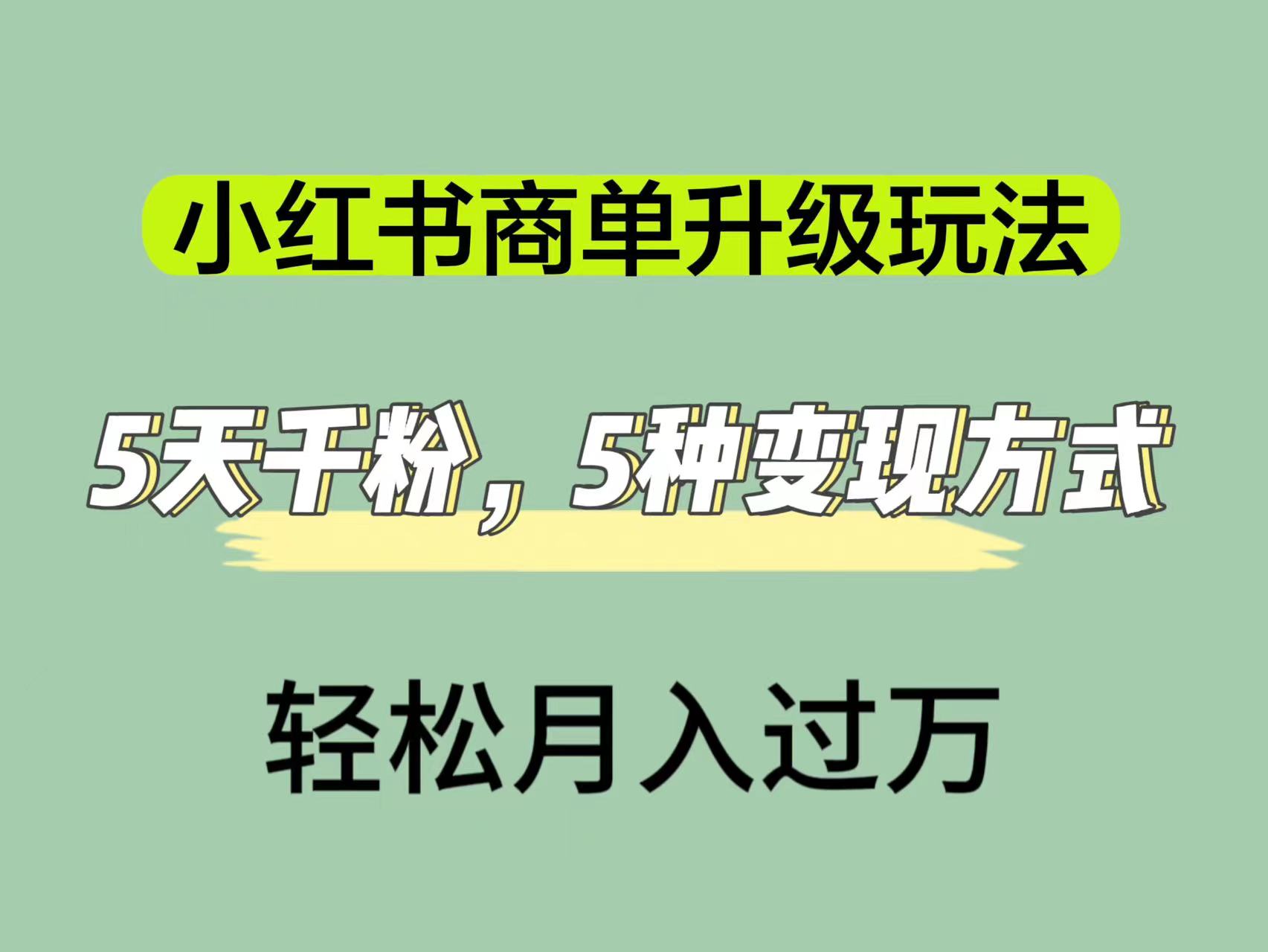 小红书商单升级玩法，5天千粉，5种变现渠道，轻松月入1万+-源码网