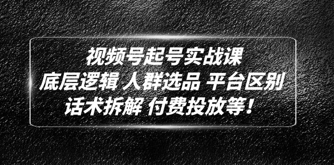 视频号起号实战课：底层逻辑 人群选品 平台区别 话术拆解 付费投放等！-源码网