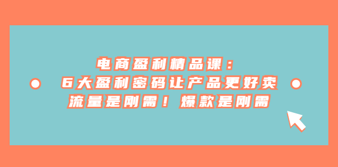 电商 盈利精品课：6大盈利 密码让产品更好卖，流量是刚需！爆款是刚需-源码网