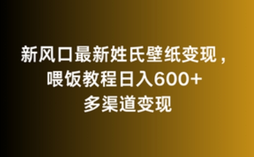 新风口最新姓氏壁纸变现，喂饭教程日入600+-源码网