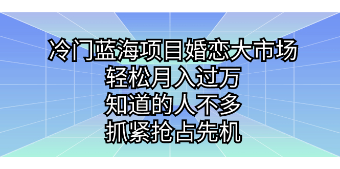 冷门蓝海项目婚恋大市场，轻松月入过万，知道的人不多，抓紧抢占先机。-源码网