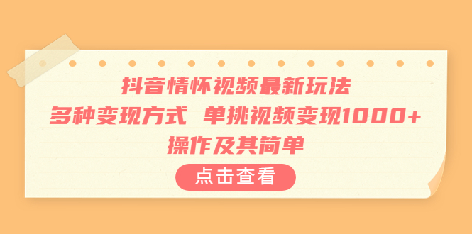 抖音情怀视频最新玩法，多种变现方式，单挑视频变现1000+，操作及其简单-源码网