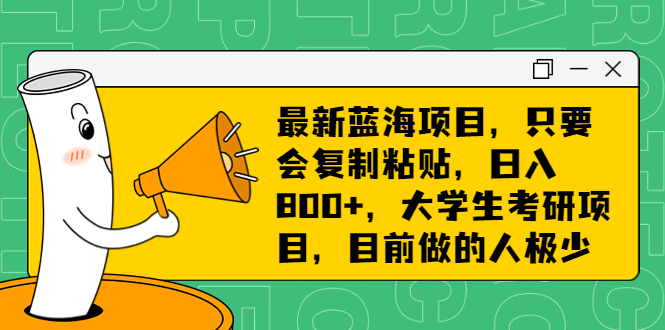 最新蓝海项目，只要会复制粘贴，日入800+，大学生考研项目，目前做的人极少-源码网