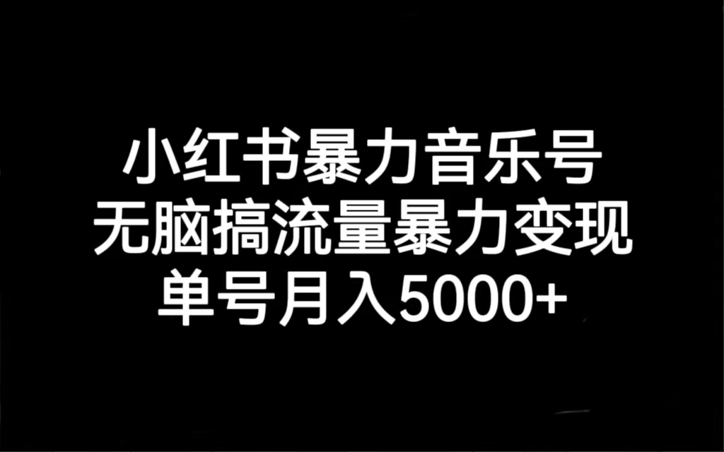 小红书暴力音乐号，无脑搞流量暴力变现，单号月入5000+-源码网