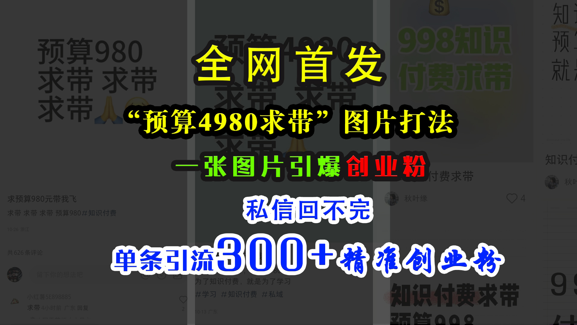 小红书“预算4980带我飞”图片打法，一张图片引爆创业粉，私信回不完，单条引流300+精准创业粉-源码网