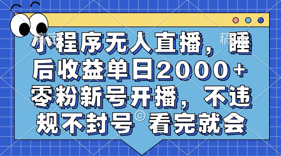 小程序无人直播，睡后收益单日2000+ 零粉新号开播，不违规不封号 看完就会-源码网