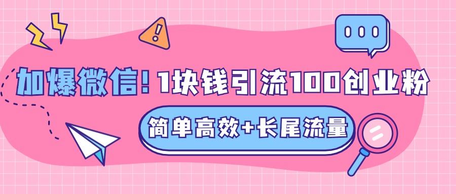 低成本高回报，1块钱引流100个精准创业粉，简单高效+长尾流量，单人单日引流500+创业粉，加爆你的微信-源码网