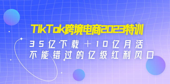 TikTok跨境电商2023特训：35亿下载＋10亿月活，不能错过的亿级红利风口-源码网
