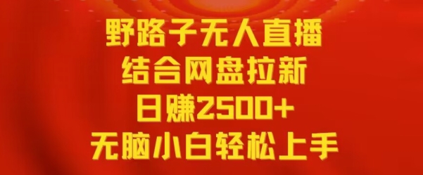 野路子无人直播结合网盘拉新，日赚2500+，小白无脑轻松上手-源码网