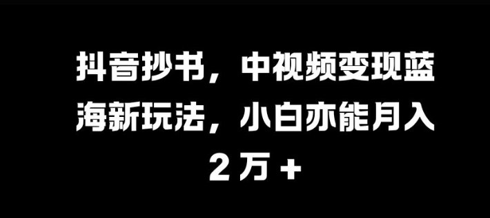 抖音抄书，中视频变现蓝海新玩法，小白亦能月入 过W【揭秘】-源码网