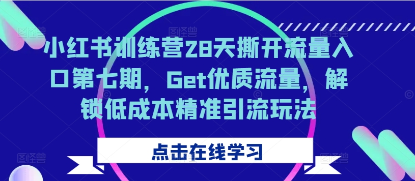 小红书训练营28天撕开流量入口第七期，Get优质流量，解锁低成本精准引流玩法-源码网